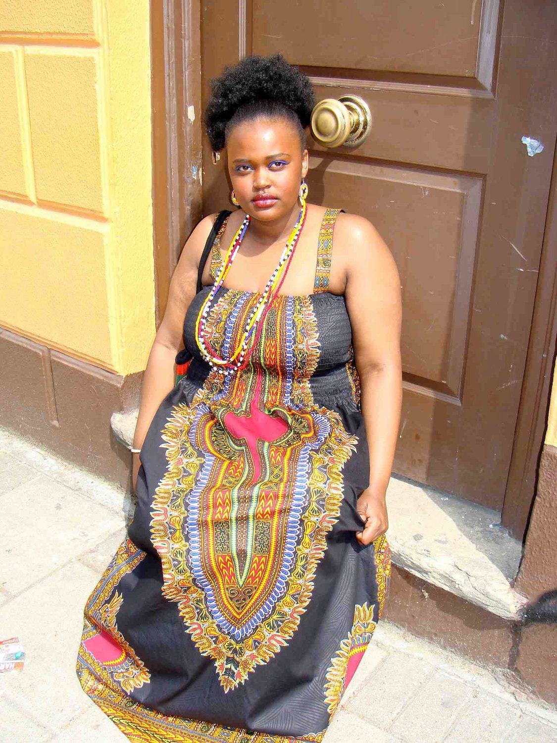 African Dashiki Print Maxi Dress L