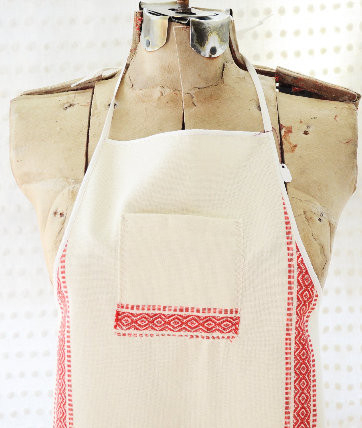 Child's Apron Swedish inspired fabric cream and red