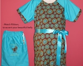 Maternity Hospital Delivery Gown, PLUS Bonus matching Applique Embroidery bag (Ready to Ship)