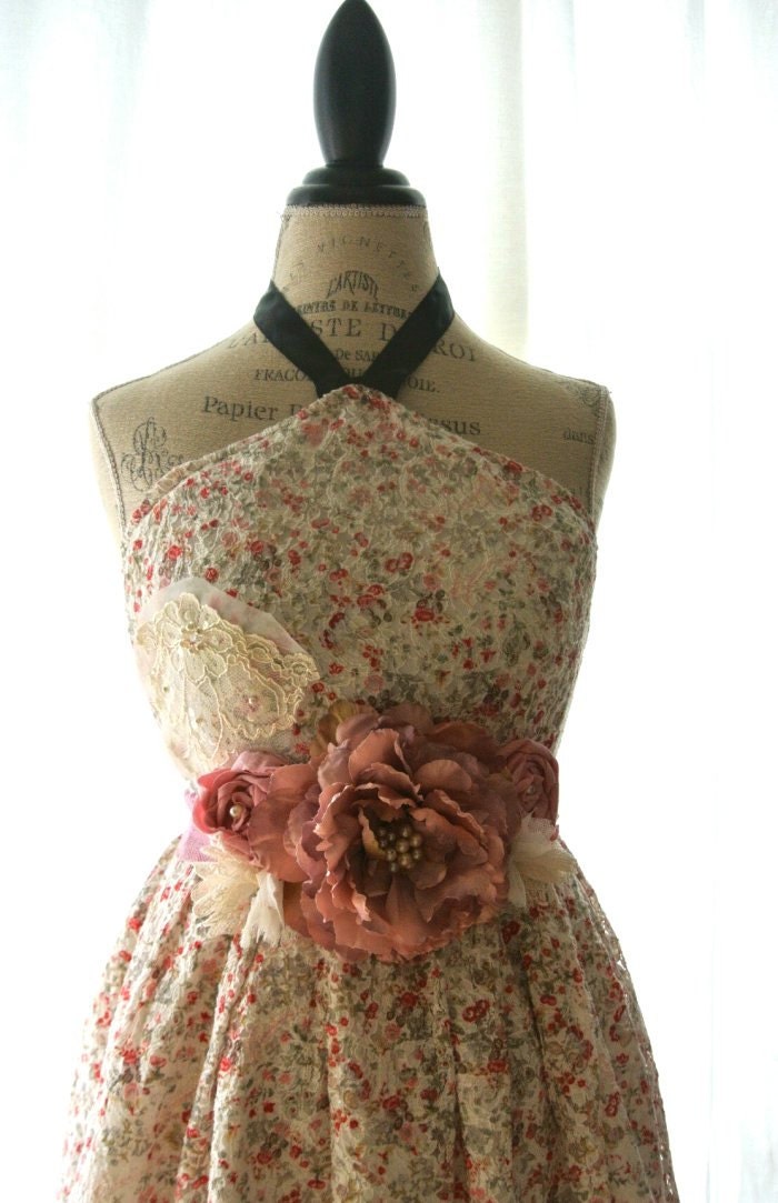 Shabby floral print sundress, cottage chic, french market dress, vintage rose, womens clothing, romantic, country chic
