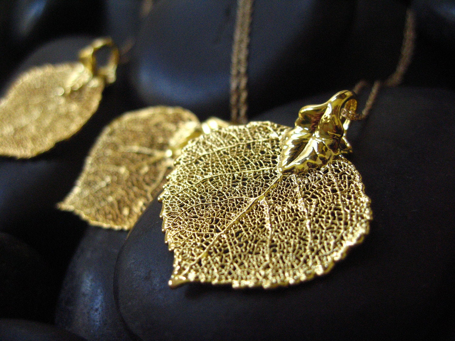 Wedding Jewelry - SIX Bridesmaid Gift Necklaces  Real Aspen Leaves   24KT Gold  -16" 14kt Gold Fill Rope Chains
