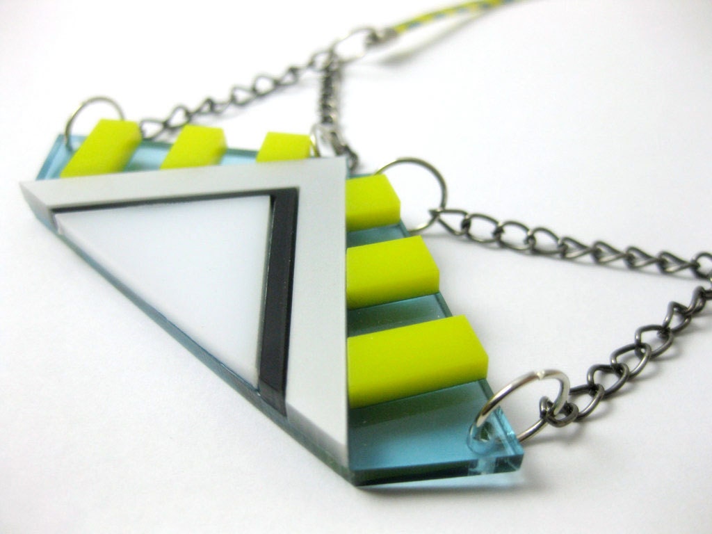 Sunset art necklace - geometric jewelry - laser cut plexiglass