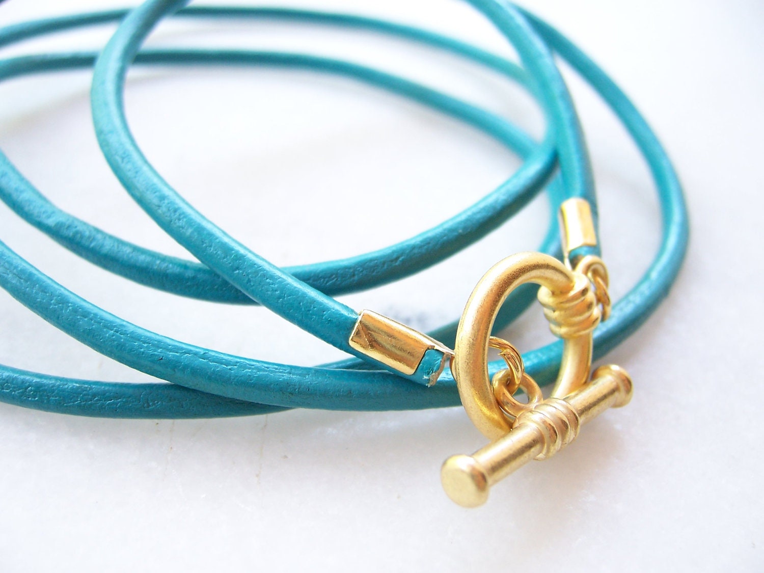 Turqouise Braided Leather Bracelet with Matte Gold Toggle Clasp, Wrap Bracelet, Leather Wrap Bracelet