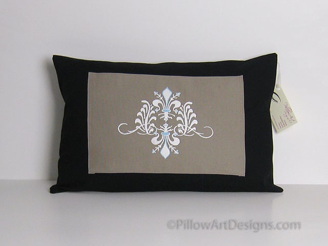 Fleur de Lis Pillow Cover Black Taupe French Provincial