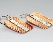Copper and Silver Earrings - Mixed Metal - Modern Dangle - Geometric
