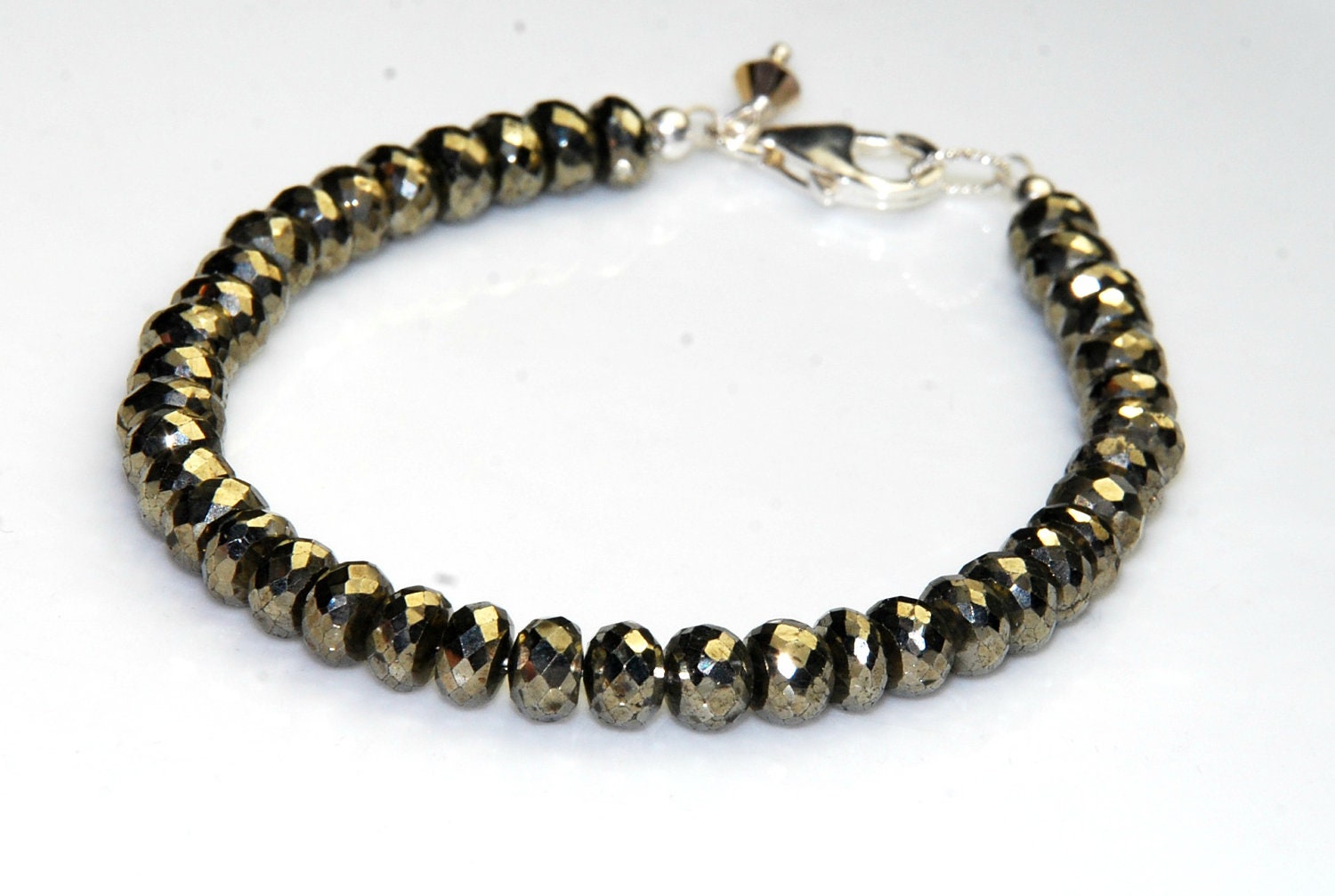 Pyrite Gemstone Bracelet - Simple Metallic Layering Bracelet - Sterling Silver