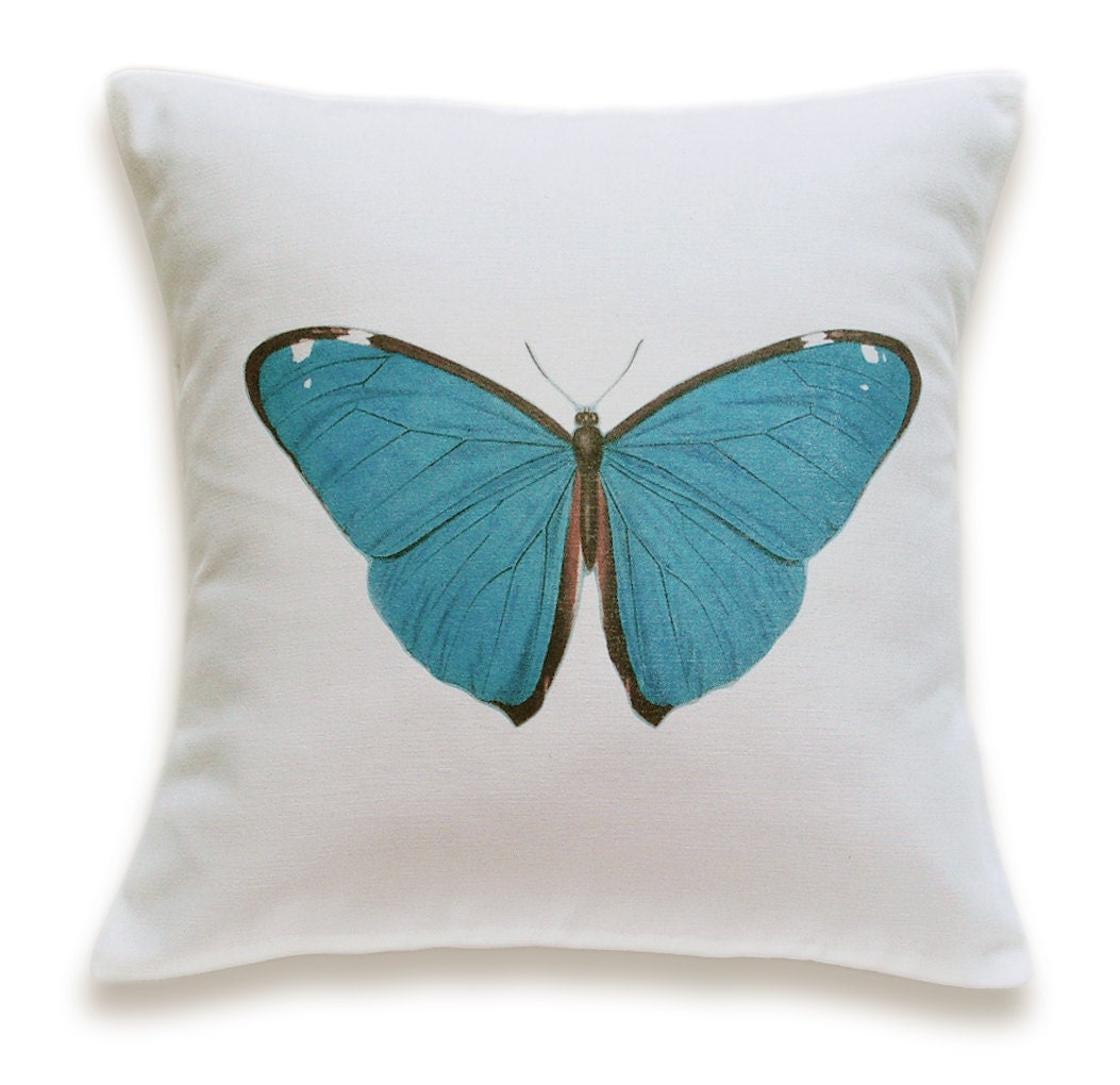Butterfly Pillow Cover 16x16 inch White Cotton PRINT DESIGN 09