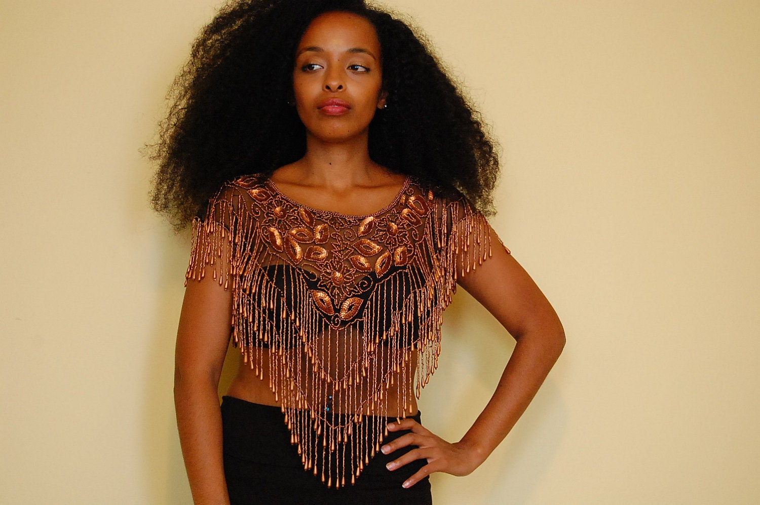 Vintage 1970's Amber Sheer Sequin Top