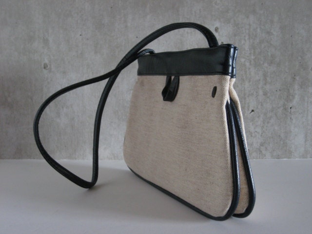 70s VINTAGE FS Originals purse oatmeal canvas navy blue vinyl excellent condition