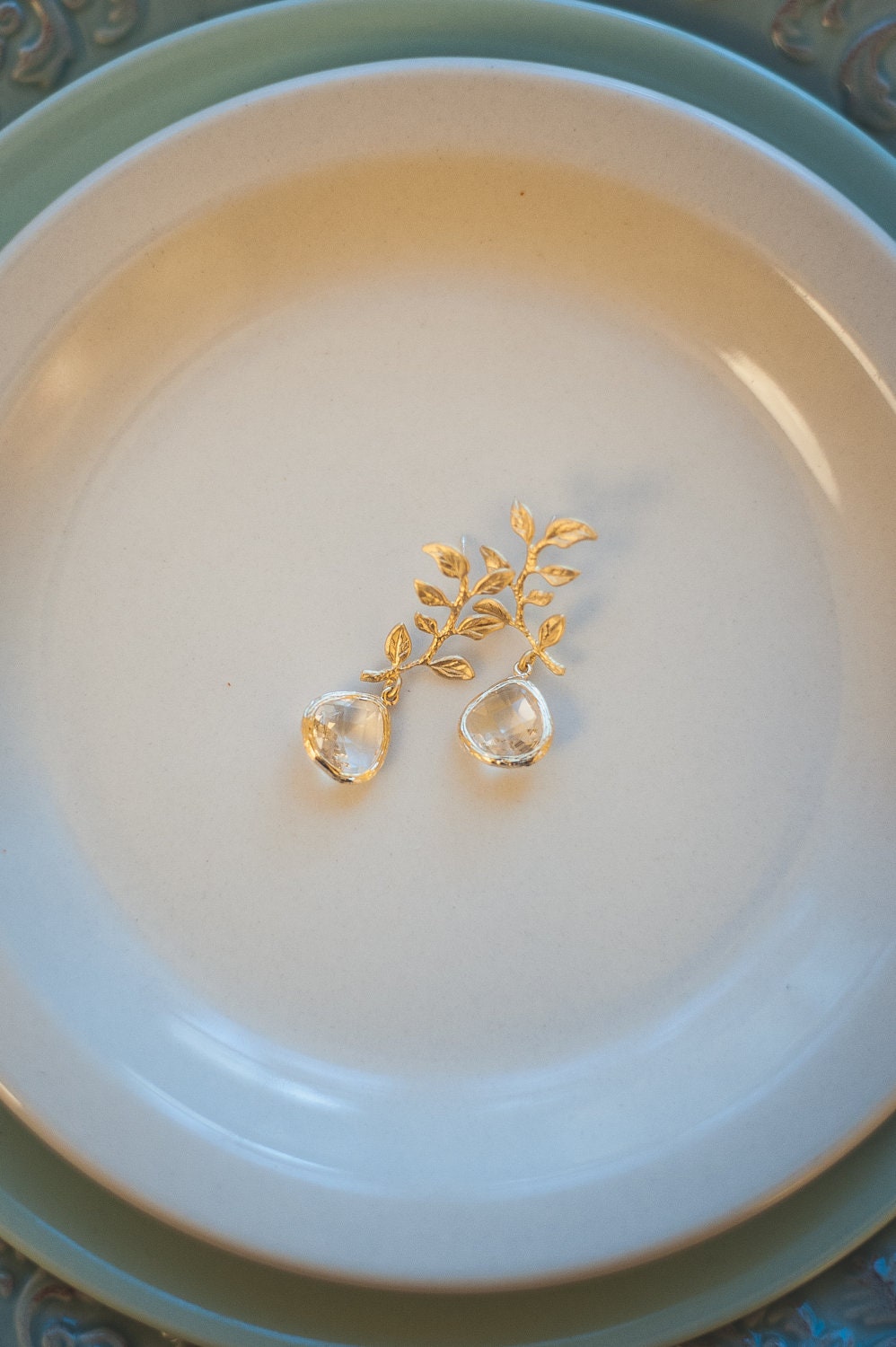Grecian Leaves Post Bridal Crystal Earring - Other Colors Available