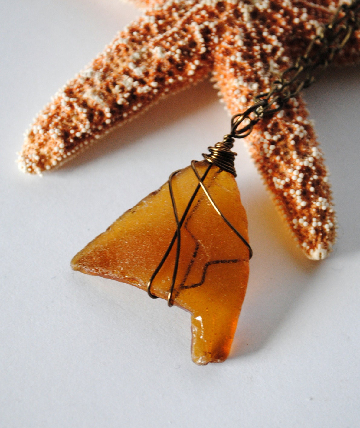 Sea Glass Jewelry, Wire Wrapped Necklace, Honey of a Necklace