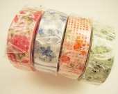 Flower Remix - Japanese Washi Masking Tapes / Red, Blue, Green and Orange Flowers