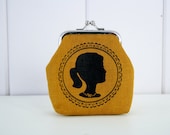 Silhouette Girl on Mustard mini clasp purse- READY TO SHIP