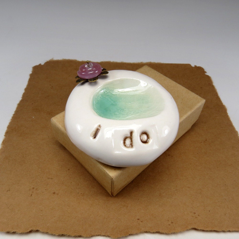 Engagement ring holder, I do, wedding ring bowl, ceramic bridal proposal anniversary dish