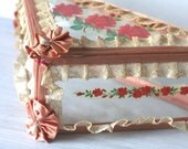 Vintage Home Made Trinket Handkercheif Box Glass Triangle