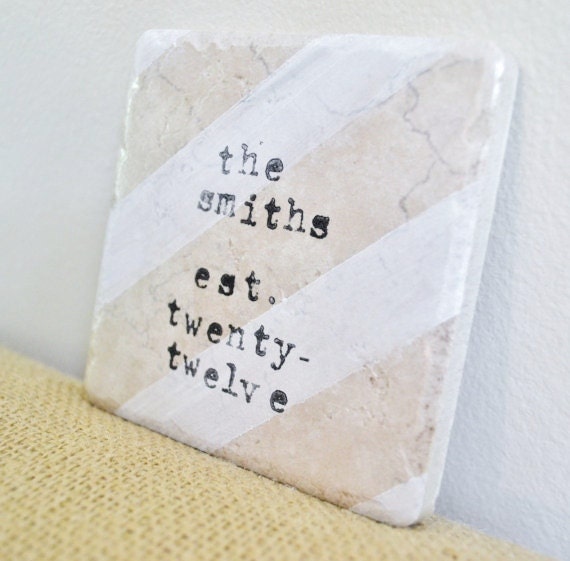 Personalized Wedding Gift-Custom Coasters-Watercolor Stripes-Unique Wedding Gift by burlap and blue