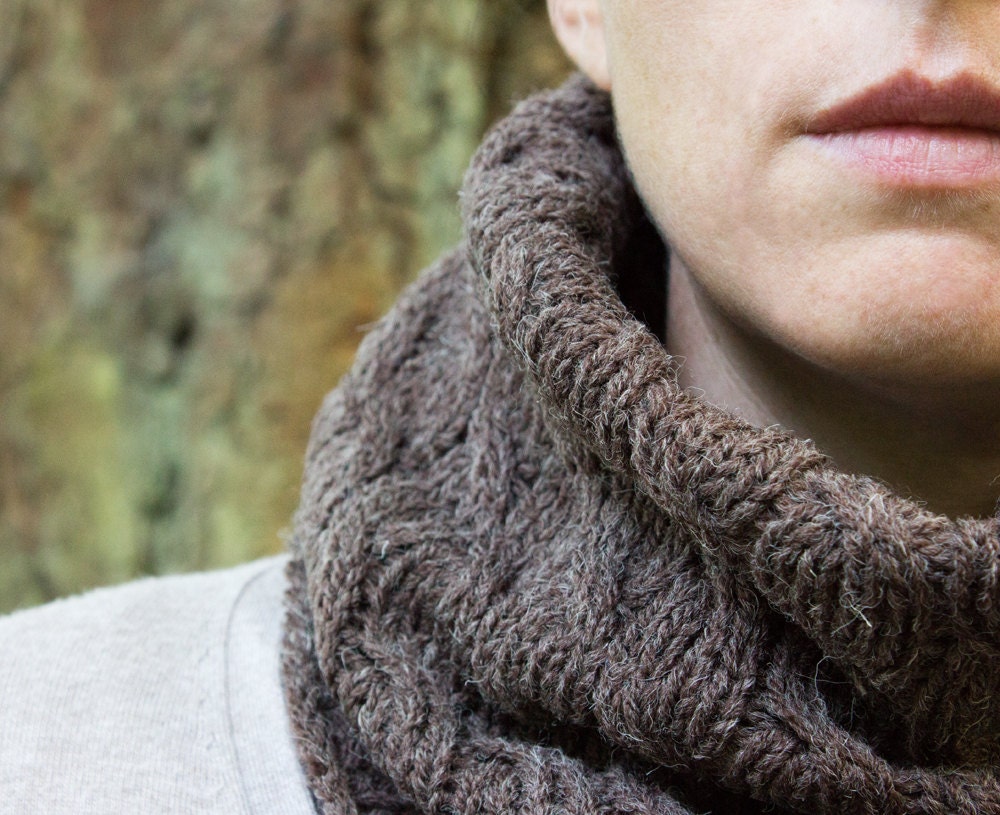 Rustic Cables Knitted Infinity Scarf - Burnt Umber