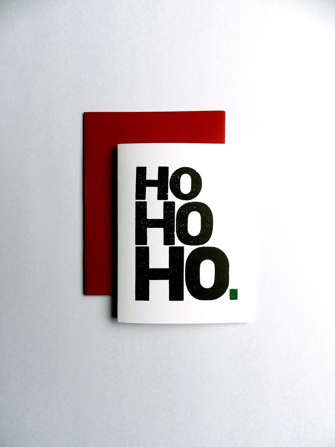 Bulk 25 Christmas Cards, Holiday Letterpress Ho Ho Ho, Simple Design, Santa Clause Theme, Black and White, Red Envelope (Set of 25) - happydeliveries