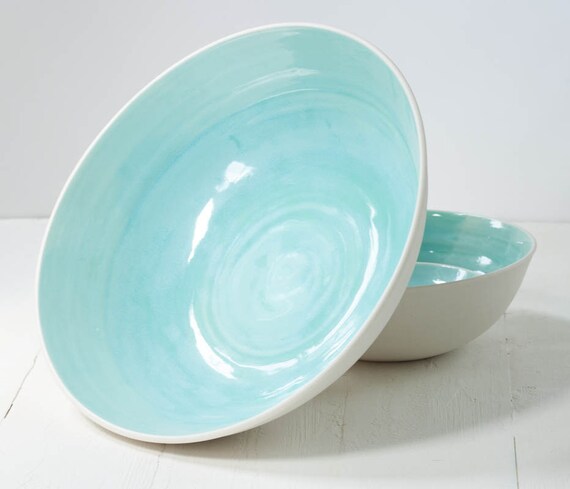 Large Aqua and White Porcelain Nesting Bowls