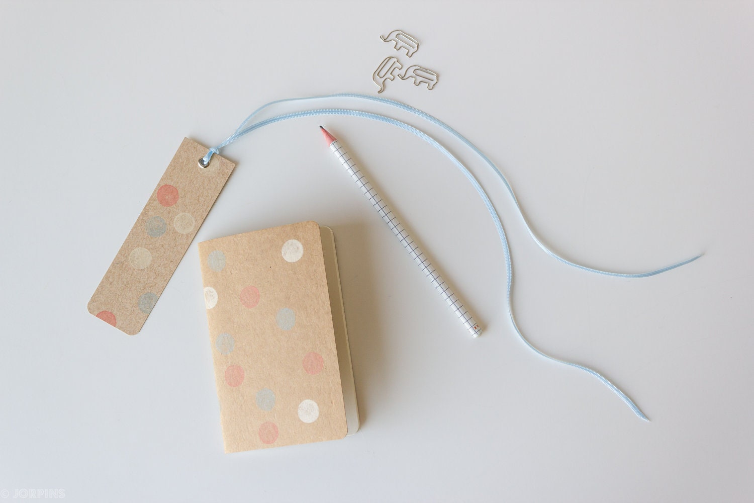 Small polkadot notebook - Hand printed dots in gelato shades - Blank moleskine and mini bookmark