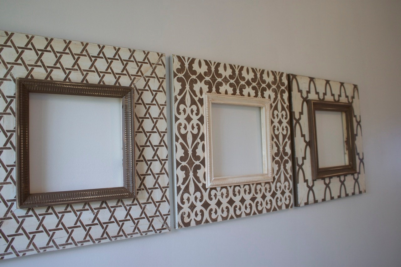 Set of 3-10x10 Opening Distressed Picture Frames Hand painted in Chocolate and Vintage Cream