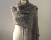 Foggy Morning  hand knitted lace shawl,lace stole in grey