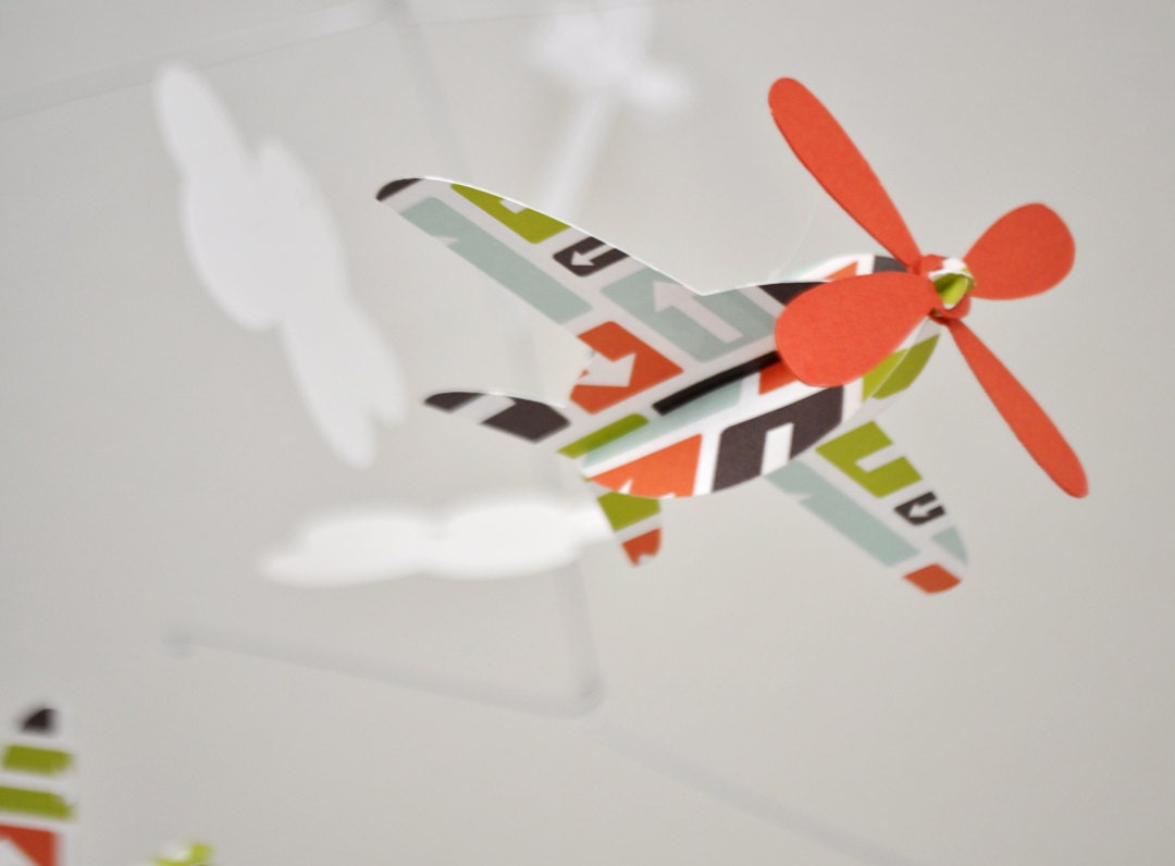 Baby Mobile, Airplanes in Orange with Arrow Pattern