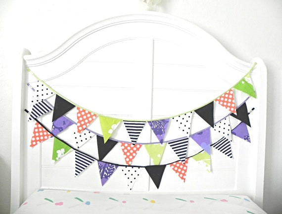 READY TO SHIP Vintage Season of the Witch Halloween Fabric Bunting Pennant Garland Decoration 9 Feet / Vintage Carnival Style Il_570xn