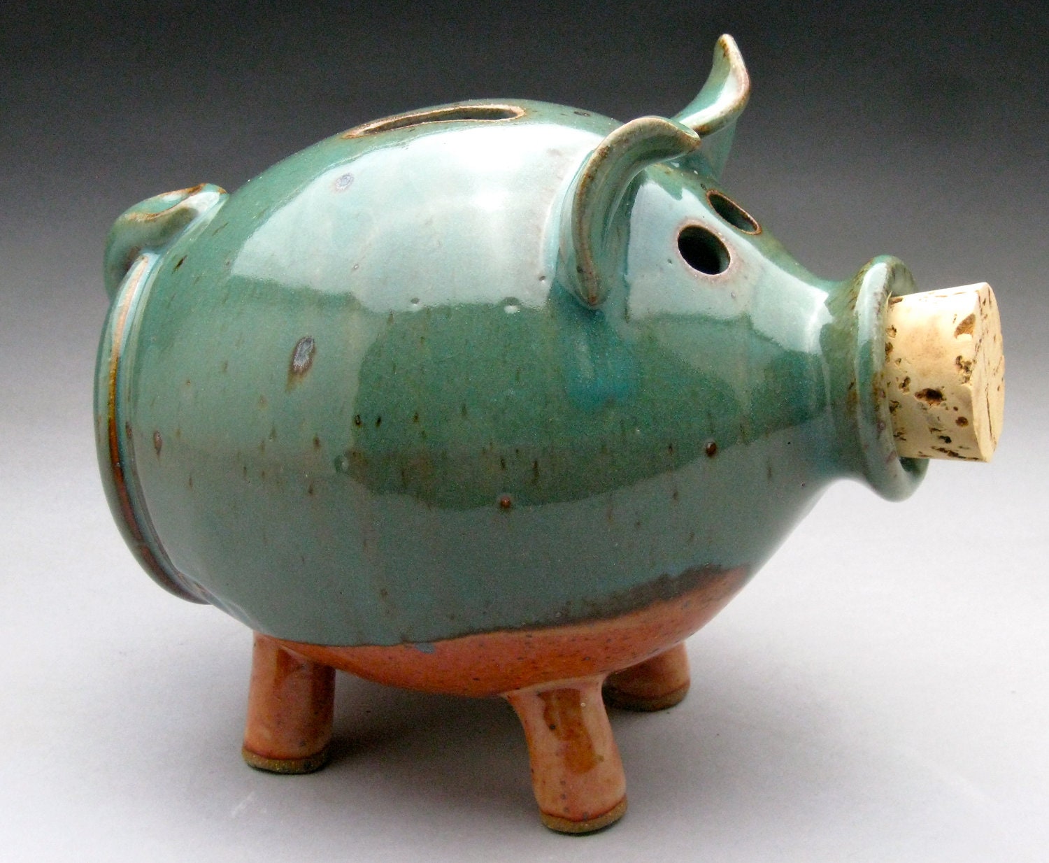 Blue and Tan Ceramic Piggy Bank