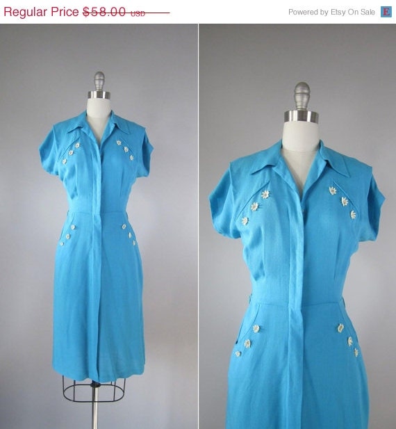 20% off SALE Vintage 1950s Dress // 60s Turquoise Wiggle Dress // Miss Daisy