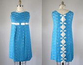 20% off SALE Vintage 1960s Dress // 60s Blue Party Babydoll Dress // Sea of Bows