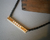 Gold Bar Necklace, Crystal CZ, Mixed Metal Necklace, Gunmetal Jewelry, Simple, Modern, Classic, Everyday
