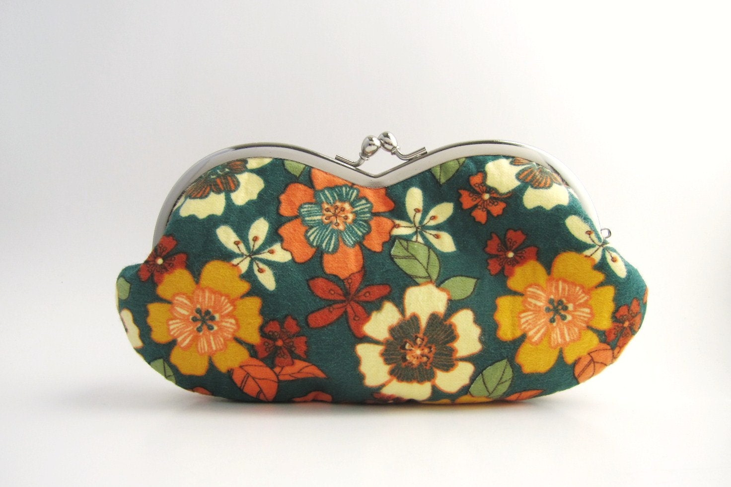 Sunglass/ Eyeglass Case - flowers on teal
