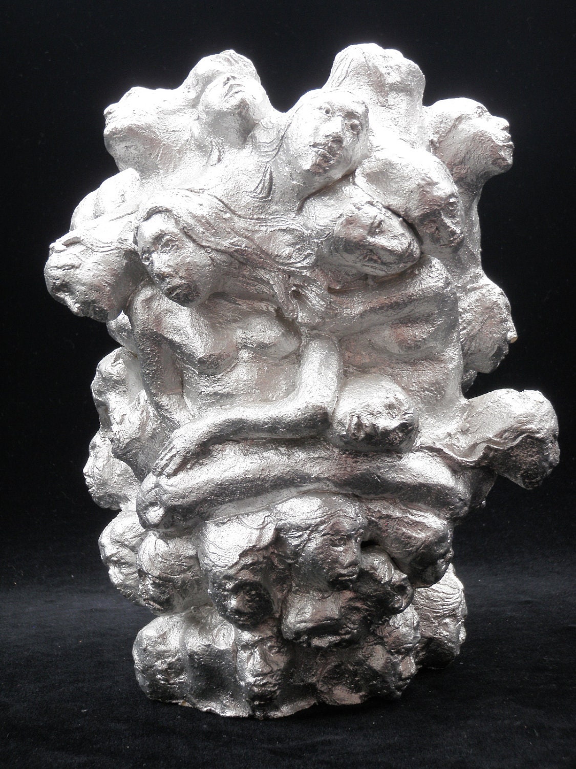 Ceramic Bust Sculpture, Head Of Heads, Surreal Anthropomorphic Art Face Sculpture, Double Image, Silver Figures Transformation