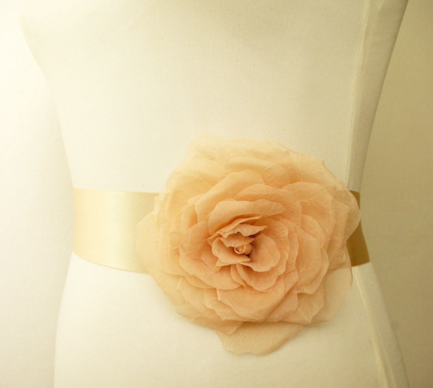 Wedding Sash. Pastel Champagne Beige rose flower sash belt by Nia Person, Champagne Wedding Belt