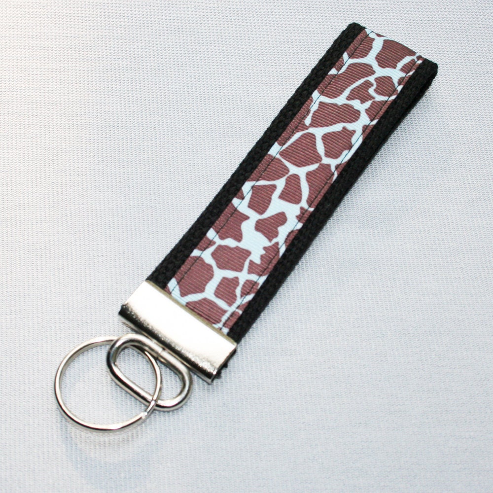 Blue and Brown Giraffe Print Key Fob