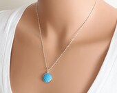 Turquoise Round Pendant, Genuine Stone Pendant, Gemstone Pendant, Everyday Pendant, Stone Necklace