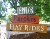 Apples, Pumpkins, Hay Rides, Fall, Mini Stacker, Halloween, Thanksgiving, Hand Painted, Primitive, Shelf Blocks, Home Decor