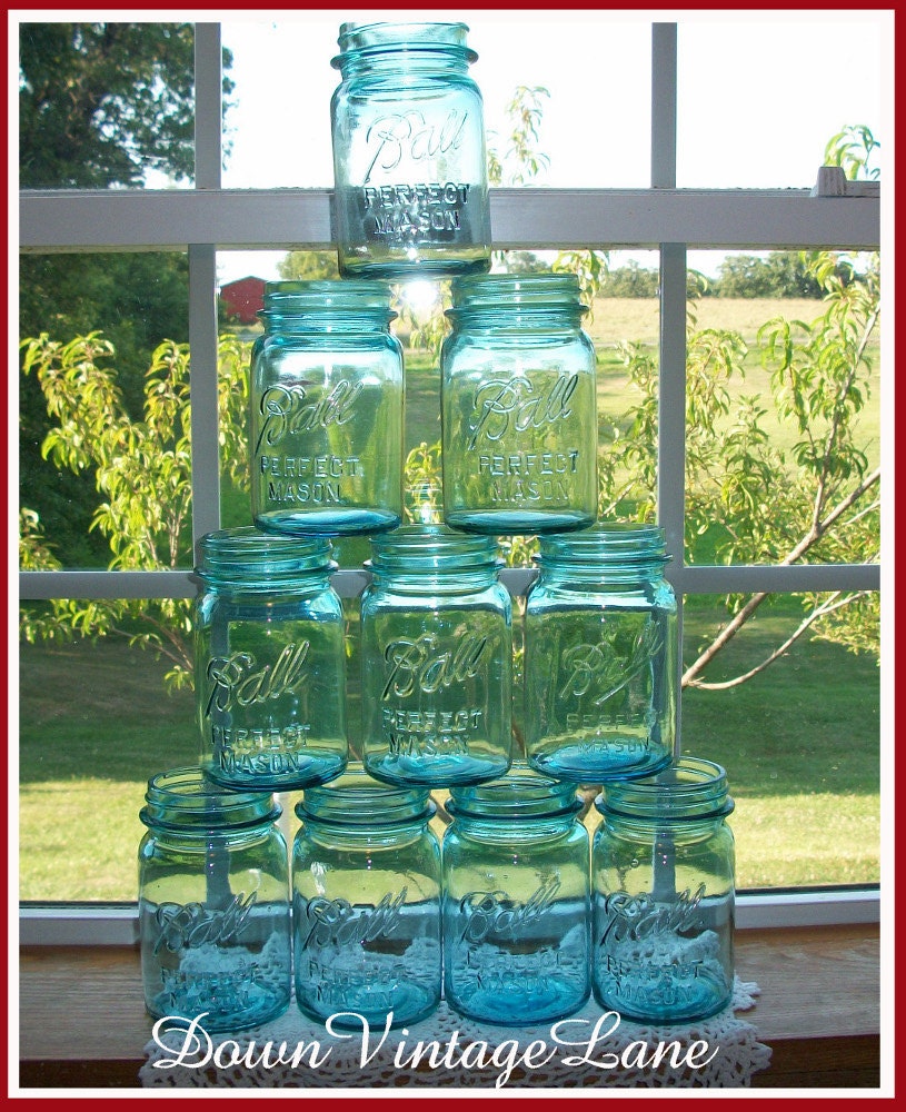 10 Blue Ball Mason Jars PINT size