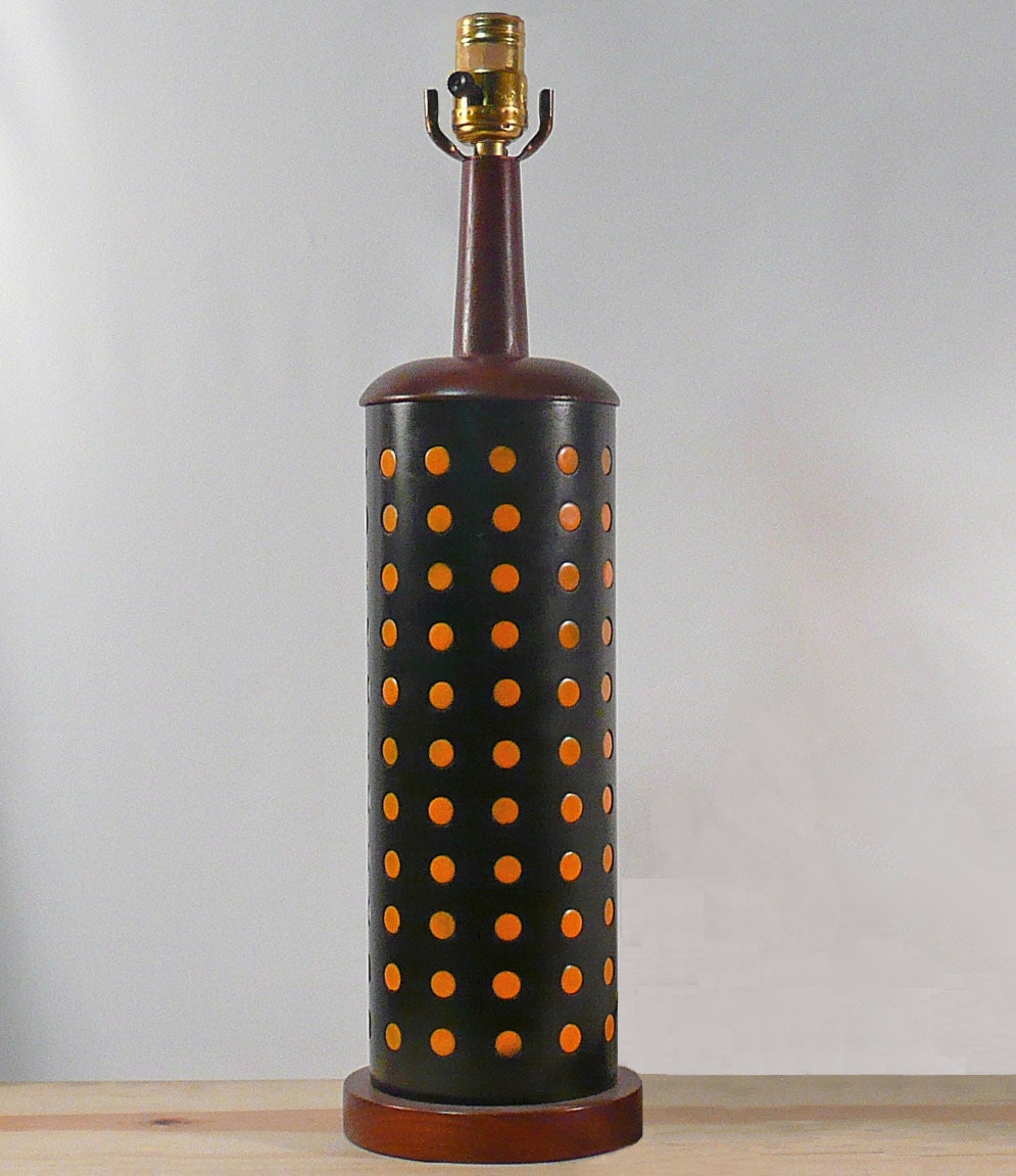 Reserved - Mid-Century Walnut and Orange Tiled Table Lamp