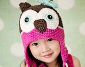 Funky Girls Owl Ear Flap Hat--Baby, Toddler, Child--Custom Color Options