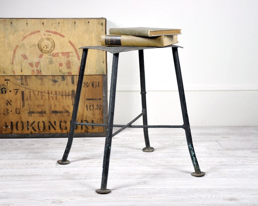 Vintage Industrial Metal Stool / Industrial Decor