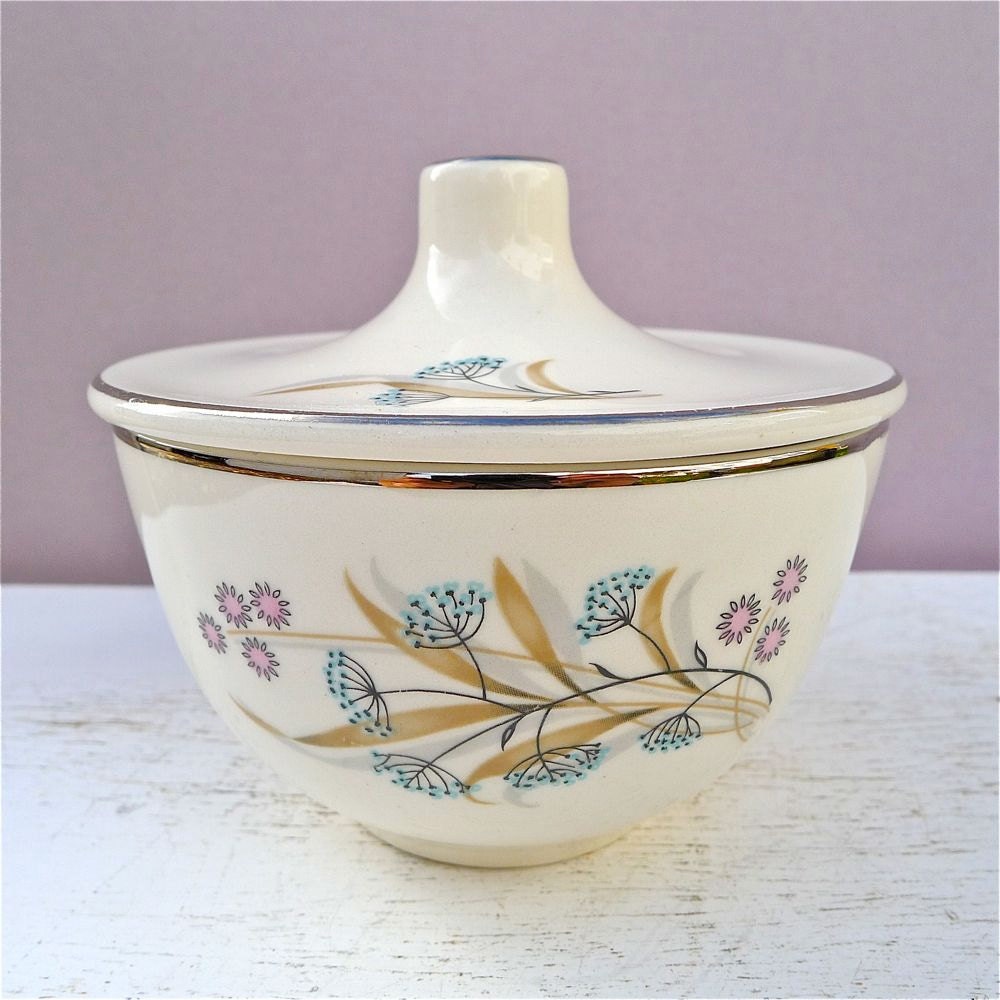 Vintage Sugar Bowl Retro Floral Design Adorable