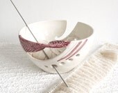 Personalized custom Option Wheel thrown Ceramic Yarn Knitting Bowl, White POTTERY porcelain pink twisted leaf stoneware - MADE to ORDER