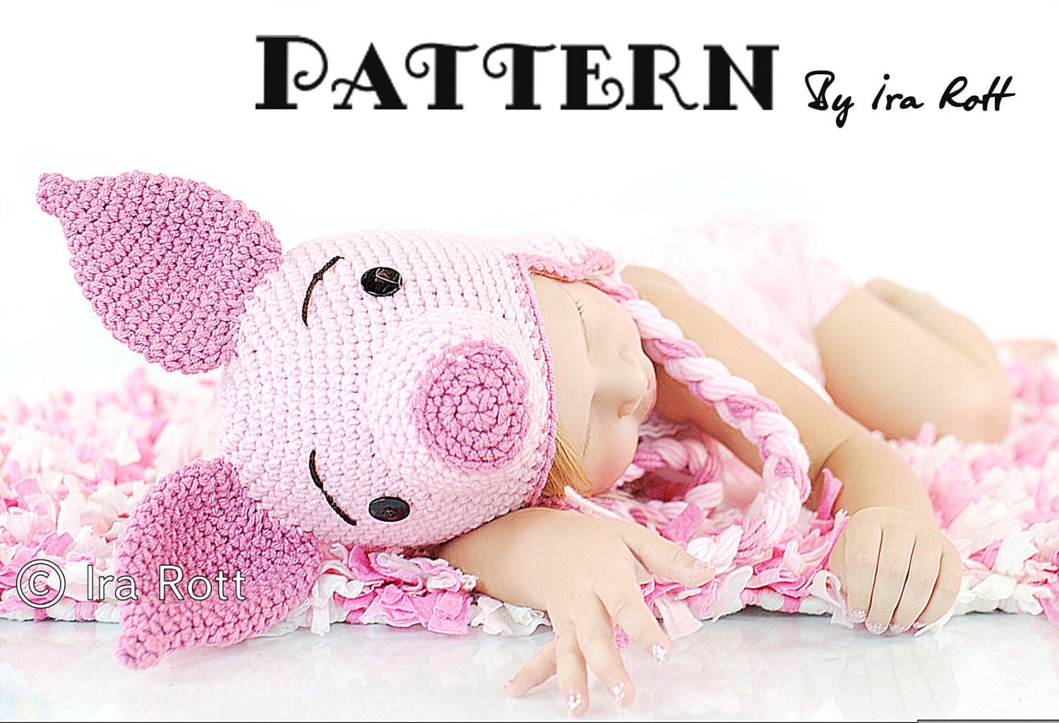 PATTERN Pinky Piggy Hat Crochet PDF Pattern by IRAROTTpatterns