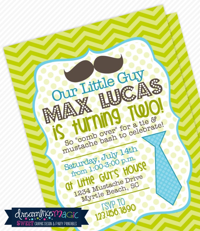 Printable Party Invitation- Little Guy Mustache Bash Design Il_570xn