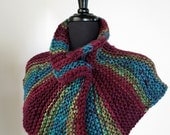 SALE - Burgundy  Turquoise Green Brown Color Handknitted Capelet Collar Cowl Scarf Wrap with Two Buttons