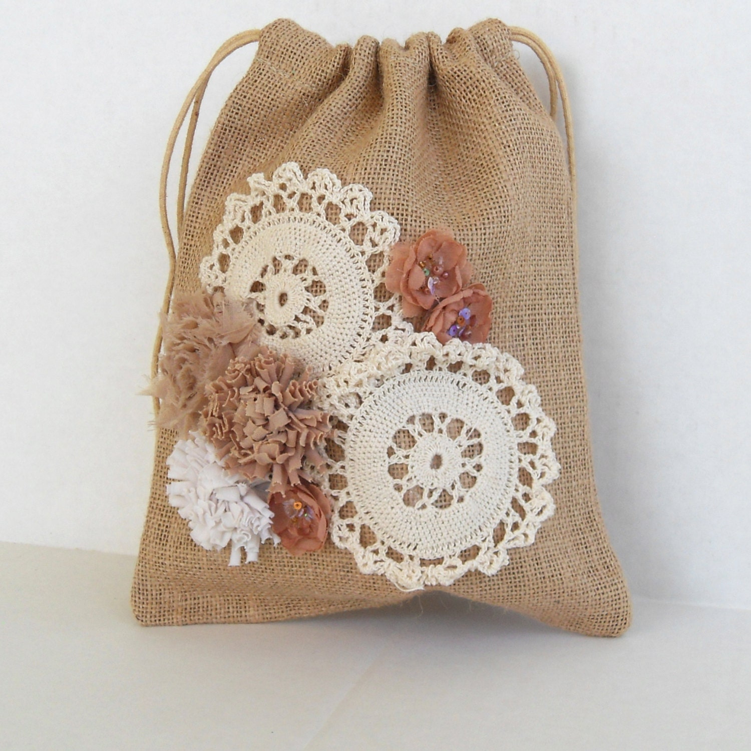 Wedding purse with burlap and lace, dollar dance bag, flower girl purse,