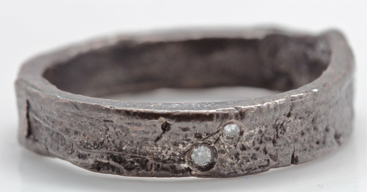 Blackened Silver Diamond Tree Bark Ring sizes 4 to 11 made to order