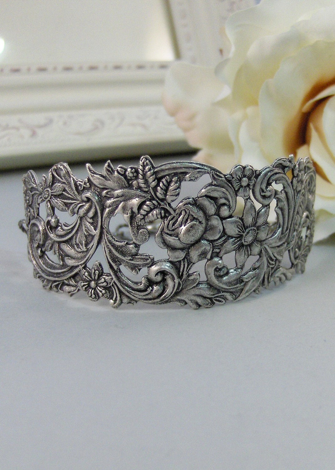 Guinevere,Bracelet,Cuff,Silver Bracelet,Cuff Bracelet,Bracelet,Silver,Antique Bracelet,Wedding,Bride.Handmade Jewelry by valleygirldesigns.